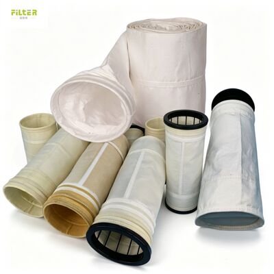 Heavy-duty dust filter bags for baghouse systems. PPS acid resistant, Aramid high heat & wear resistance, Fiberglass for extreme temperature flue gas.